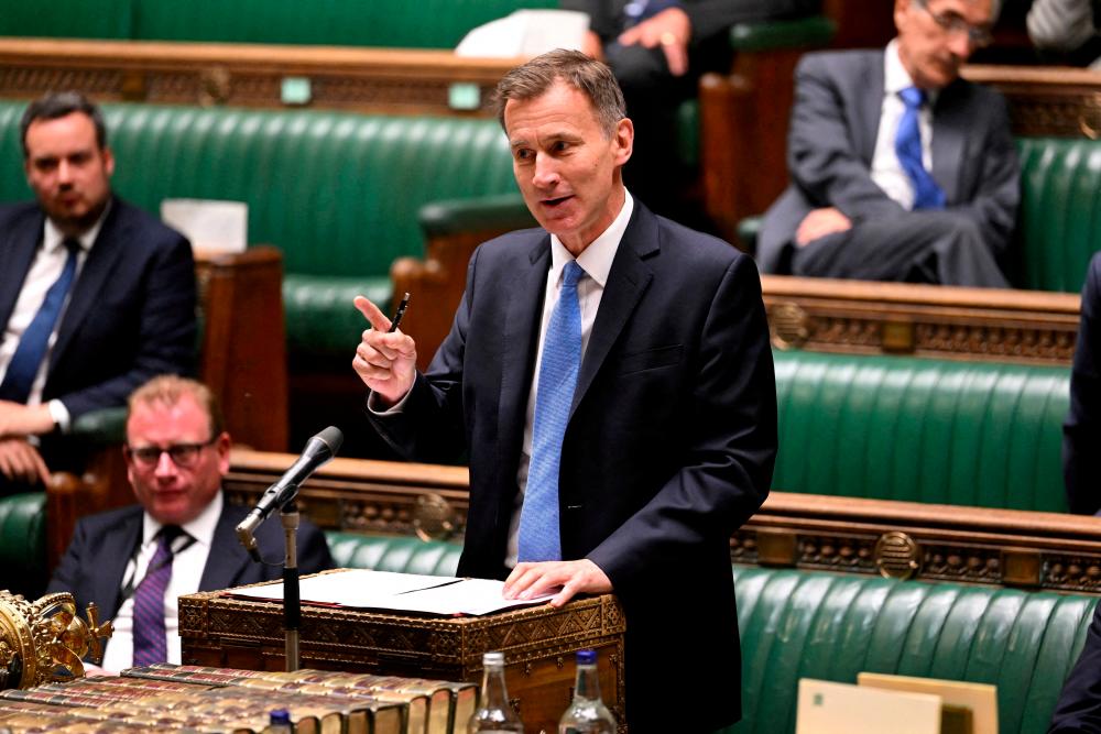 British Chancellor of the Exchequer Jeremy Hunt holds a Ministerial Statement at the House of Commons in London, Britain, June 26, 2023. UK Parliament/Jessica Taylor/Handout via REUTERSPIX